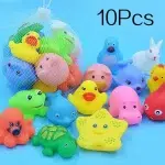 10Pcs Set Cute Animals Swimming Water Toys For Children Soft Rubber Float Squeeze Sound Squeaky Bathing