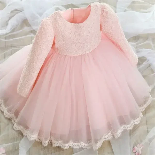 Baby Girls Long Sleeve Dresses for Xmas Party Wedding Lace Big Bow Dresses Infant Girl 1st 2