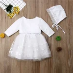 Baby Girls Princess Dress Lvory Lace Party Christening Tulle Dress Bonnet Jacket Coat Hat Set Bow 1