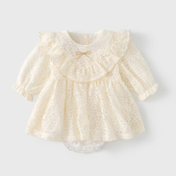 Adorable White Lace Long Sleeve Christening Outfits