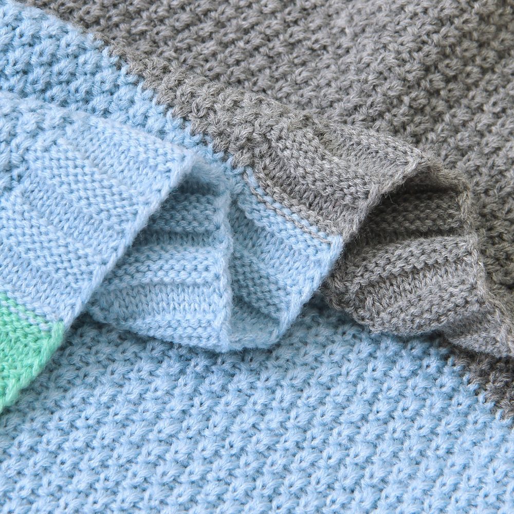 Blue and Green Cotton Knitted Baby Comforter 2