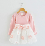 Pink Flower Bow Girl Baby Dress 3