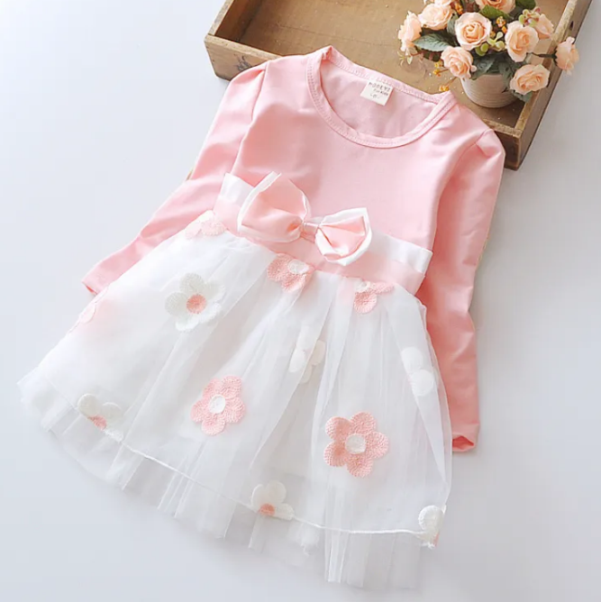 Pink Flower Bow Girl Baby Dress