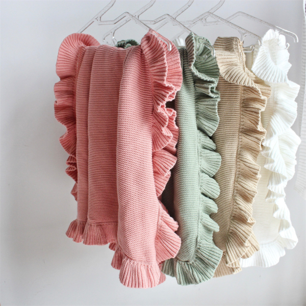 Ruffled Knitted Cotton Infant Cover Blankets